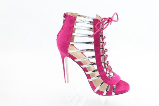 OPEN TOE CAGED HEEL WITH BACK ZIPPER CLOSURE