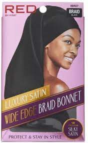 Red by KISS: Luxury Satin Wide Edge Satin Braid Bonnet - Pink w/Black Trim