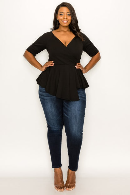 Plus Size V-Neck Layered Peplum Top