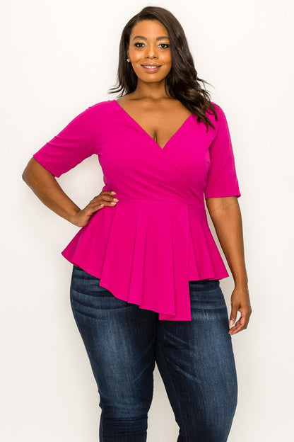 Plus Size V-Neck Layered Peplum Top