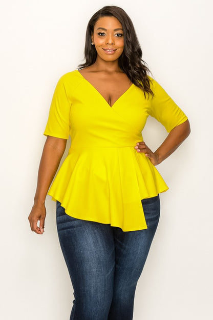 Plus Size V-Neck Layered Peplum Top