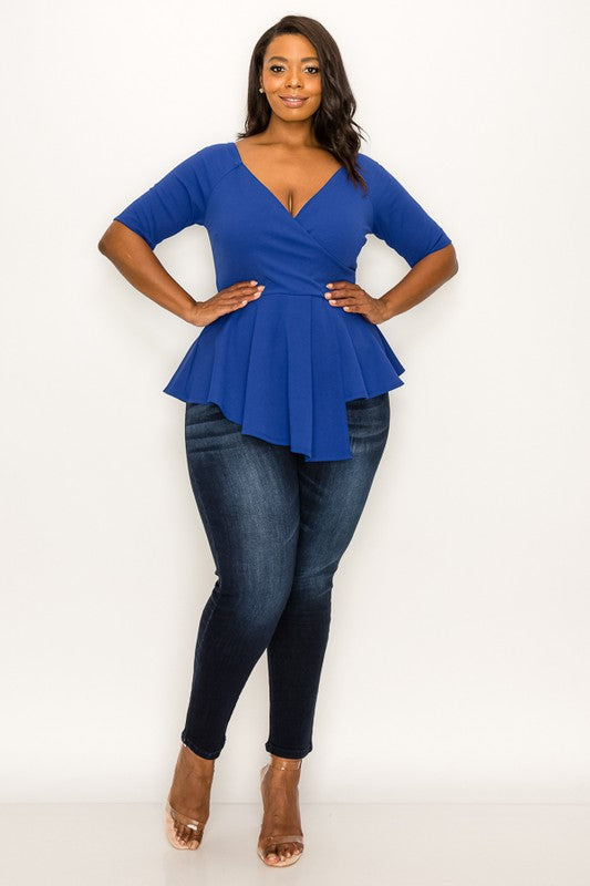 Plus Size V-Neck Layered Peplum Top