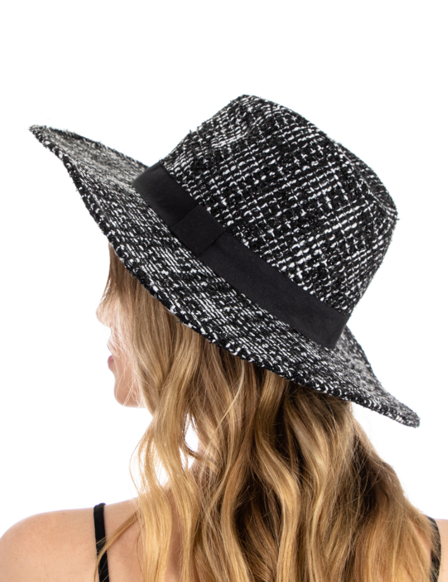 Flat Brim Tweed Fedora Hat